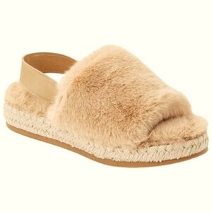 Dolce Vita Tan Plush Faux Fur KeyaEspadrille Slingback Slipper Sandals